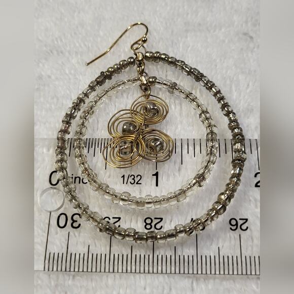 Seed Bead Double Hoops with Wire Accent Dangle Statement Earrings - Picture 8 of 8